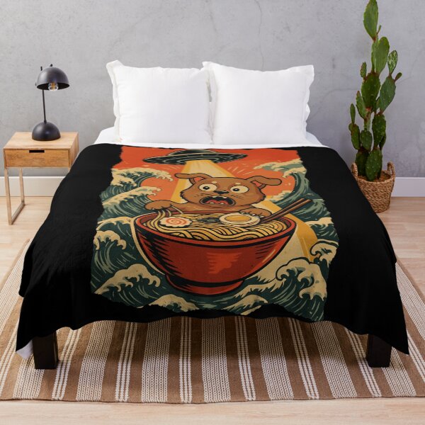Item preview, Dog Eating Ramen UFO Retro Illustration designed and sold by JEFDodsonArt.