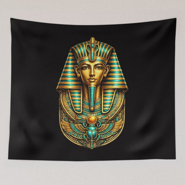 Item preview, Golden Tutankhamun Mask – Ancient Egyptian Pharaoh Art designed and sold by GulfSignature.