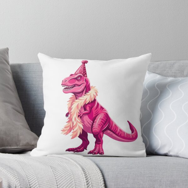Aperçu de l'œuvre T-Rex rose avec chapeau de fête créée et vendue par Tshirtpedia.