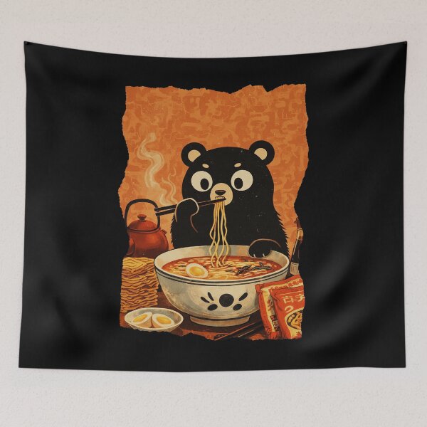 Item preview, Cute Bear Eating Ramen Noodle Lover Design designed and sold by JEFDodsonArt.