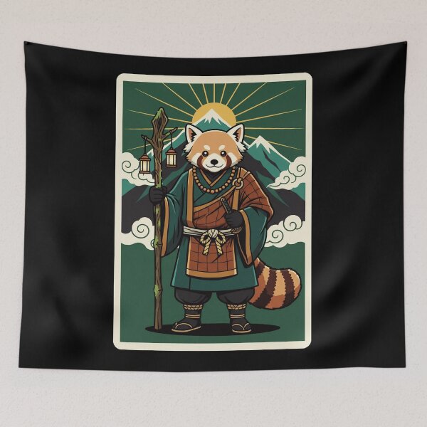 Item preview, Red Panda Monk Japanese Mountain Illustration designed and sold by JordynLadukeg65.