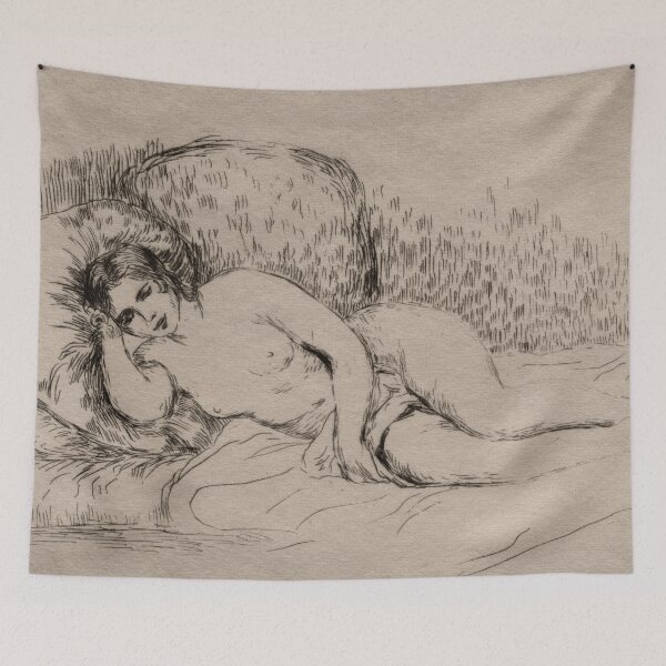 Item preview, Nude Woman Reclining by Pierre-Auguste Renoir: Sepia Nude Fine Art Poster designed and sold by artofuniverse.