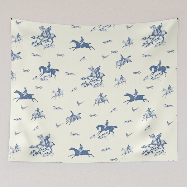 Item preview, Vintage English Country Hunting Horse Riders Hounds Blue designed and sold by tanjica.