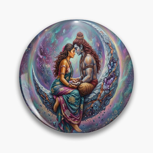 Item preview, Vibrant Fantasy Art of Shiva and Parvati on a Colorful Nebula and Crystal Moon designed and sold by ARTCREATESHOP.