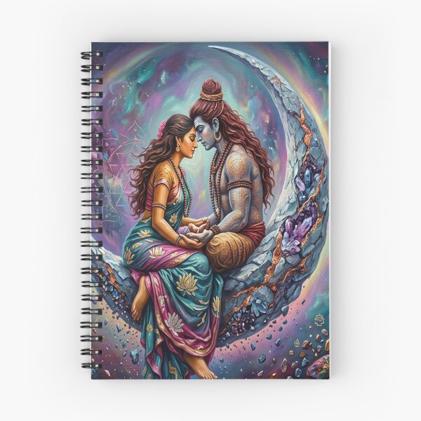 Item preview, Vibrant Fantasy Art of Shiva and Parvati on a Colorful Nebula and Crystal Moon designed and sold by ARTCREATESHOP.