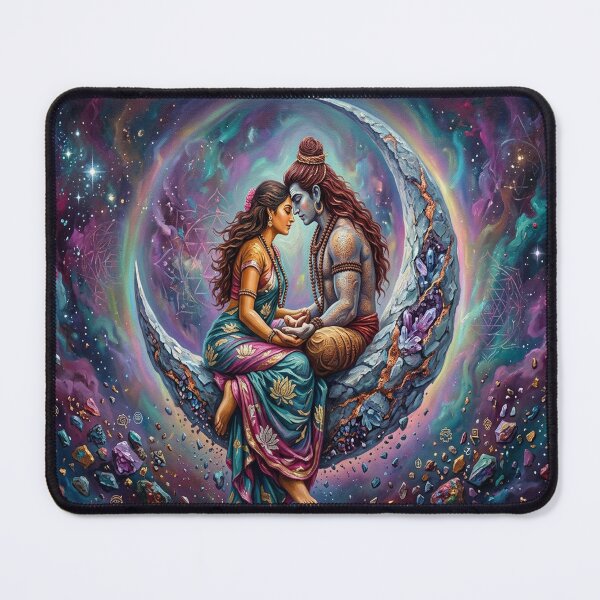 Item preview, Vibrant Fantasy Art of Shiva and Parvati on a Colorful Nebula and Crystal Moon designed and sold by ARTCREATESHOP.