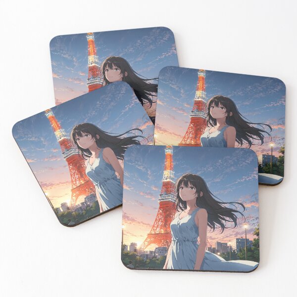 Item preview, Tokyo Tower Summer Sunset - Anime Girl Makoto Shinkai Style Japan Evening designed and sold by Chibifaceneko.