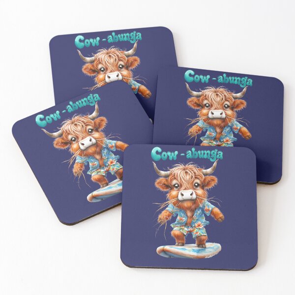 Item preview, Cow-abunga Surfer Highland Cow - Coastal Tropical Vibes designed and sold by ArtisticDesignsbyLinda.