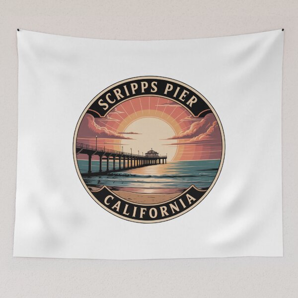Item preview, Scripps Pier California: Vibrant Coastal Ocean Illustration designed and sold by CircinusStore.