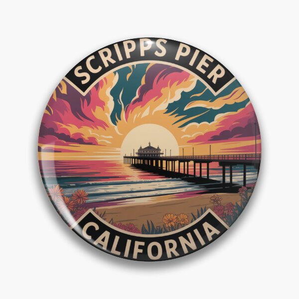 Item preview, Scripps Pier California: Colorful Coastal Landscape Illustration designed and sold by CircinusStore.