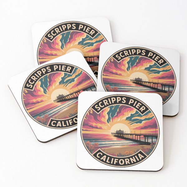 Item preview, Scripps Pier California: Colorful Coastal Landscape Illustration designed and sold by CircinusStore.
