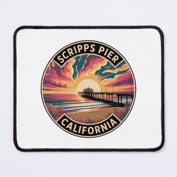 Item preview, Scripps Pier California: Colorful Coastal Landscape Illustration designed and sold by CircinusStore.