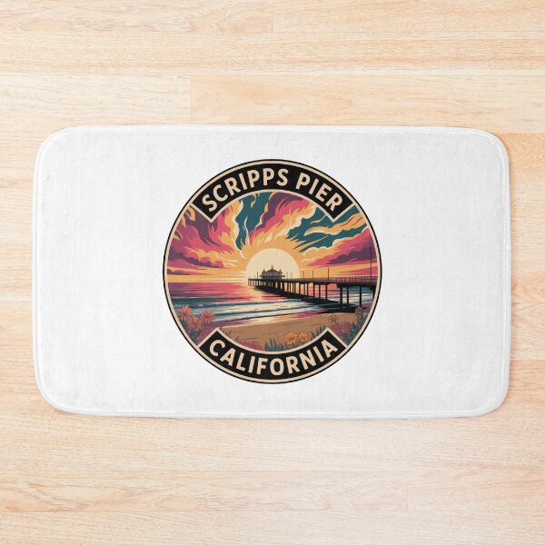 Item preview, Scripps Pier California: Colorful Coastal Landscape Illustration designed and sold by CircinusStore.