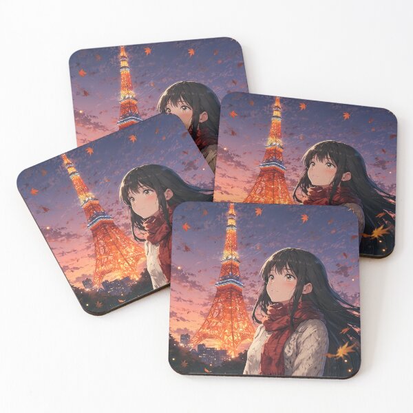 Item preview, Tokyo Tower Autumn Leaves - Anime Girl Makoto Shinkai Style Japan Fall designed and sold by Chibifaceneko.