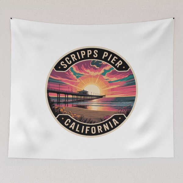 Item preview, Scripps Pier California: Vibrant Coastal Pier Illustration designed and sold by CircinusStore.