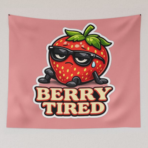 Item preview, Berry Tired Strawberry Sticker – Sleepy Strawberry Pun Sticker – Cute Kawaii Mood Sticker designed and sold by MrsMimpi.