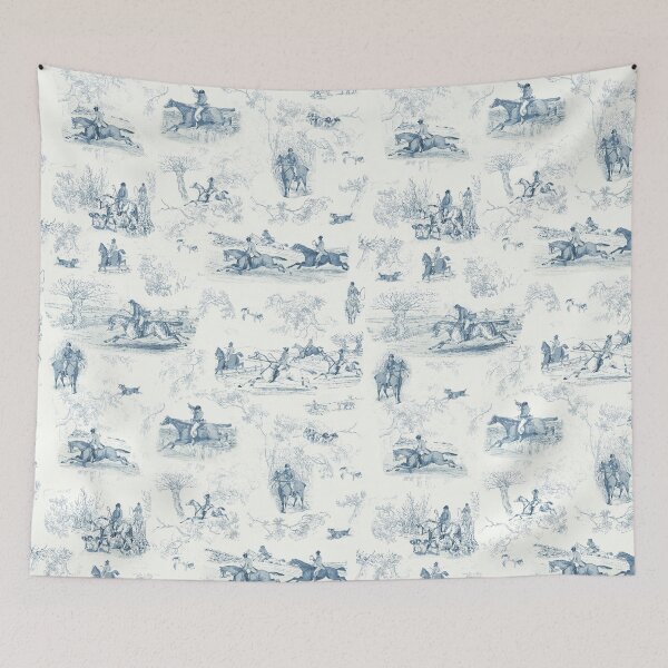 Item preview, Vintage English Country Hunting Horse Riders Hounds Blue designed and sold by tanjica.