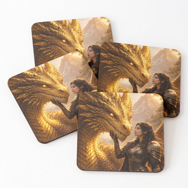 Item preview, Golden Dragon and Dragon Rider – Epic Fantasy Dragon Guardian Artwork designed and sold by DrakariArt.