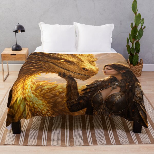 Item preview, Golden Dragon and Dragon Rider – Epic Fantasy Dragon Guardian Artwork designed and sold by DrakariArt.