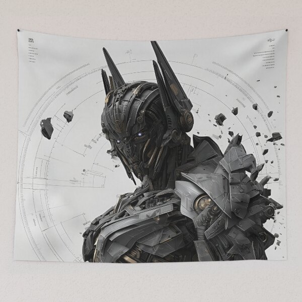 Item preview, Futuristic Cybernetic Warrior – Dark AI Mecha Armor Sci-Fi Robot Blueprint Art designed and sold by Dyan4.