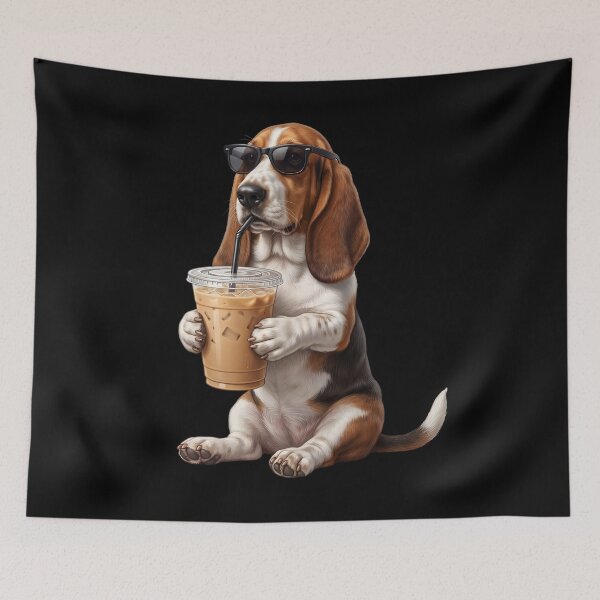 Item preview, Funny Basset Hound Drinking Iced Coffee Meme Dog Lover designed and sold by TerryConnells.
