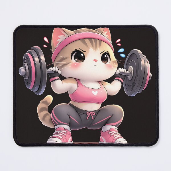 Item preview, Kawaii Gym Cat Squat – Cute Fitness Cat Sticker designed and sold by les3cerises.