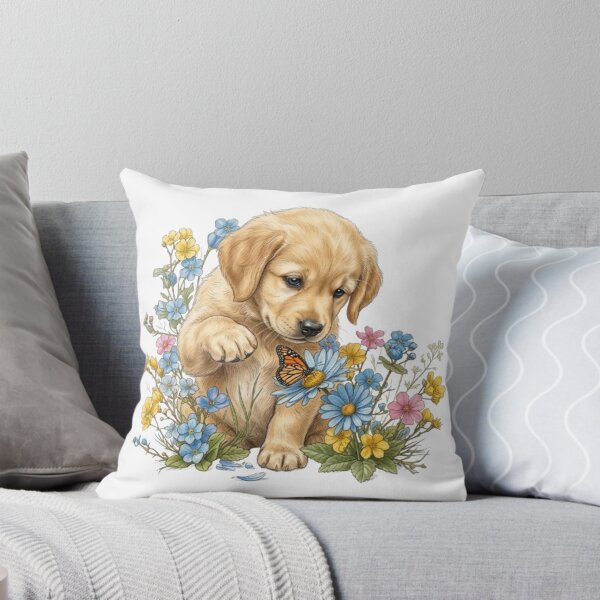 Item preview, "Springtime Sweetness: Golden Retriever Puppy and Papillon" designed and sold by CHRIST5000.