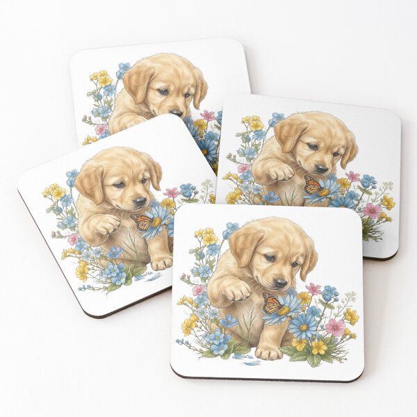 Item preview, "Springtime Sweetness: Golden Retriever Puppy and Papillon" designed and sold by CHRIST5000.