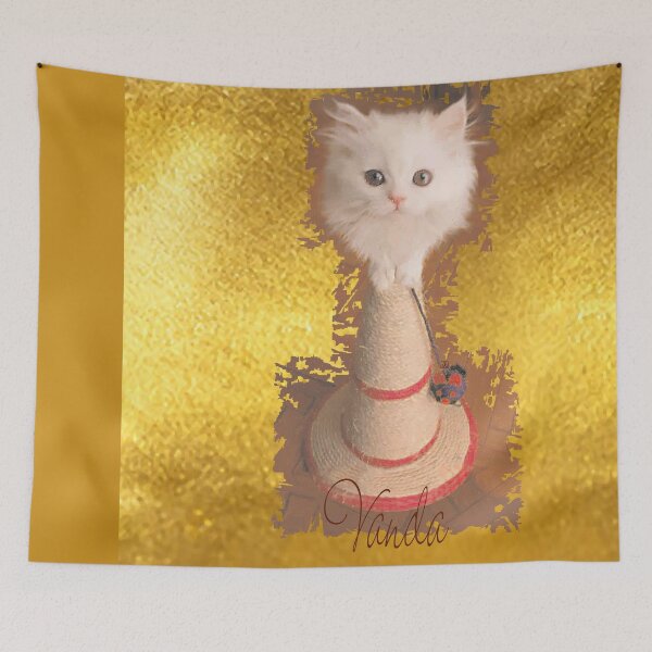 Item preview, White Persian Fluffy Baby Cat Up on a Sisal Hat (Photo by ACCI)  designed and sold by VanyssaGraphics.
