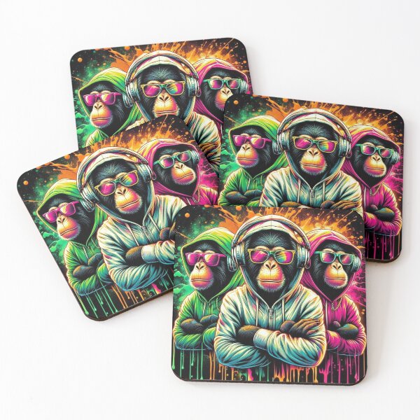 Item preview, Three Cool Hip Hop Monkeys Neon Graffiti Street Art designed and sold by Mitaudesign.