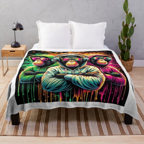 Item preview, Three Cool Hip Hop Monkeys Neon Graffiti Street Art designed and sold by Mitaudesign.