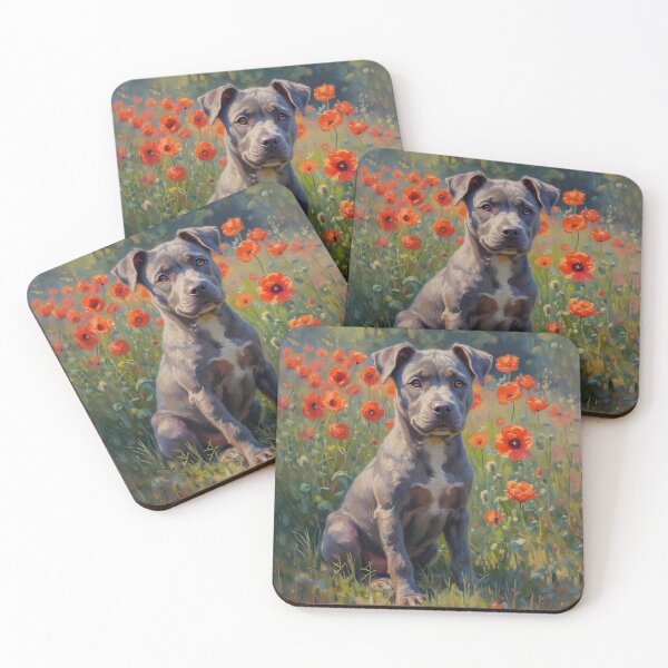 Item preview, Pitbull puppy in a poppy field designed and sold by 3ling_Design.
