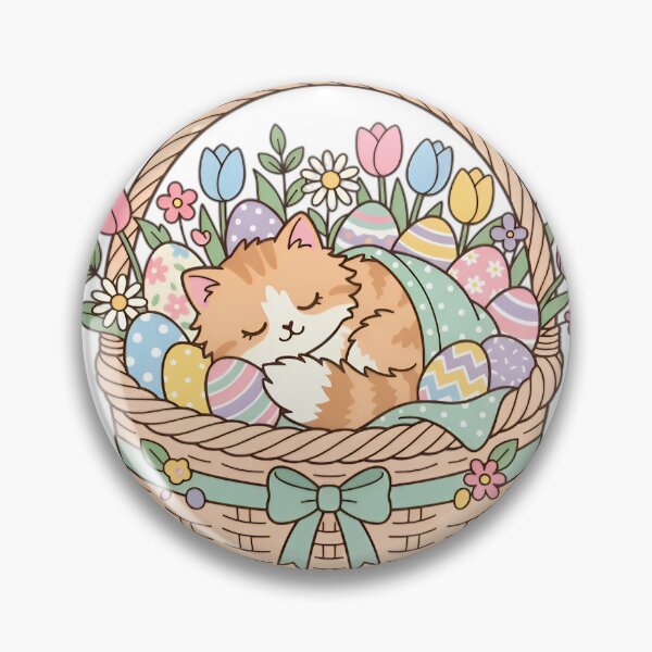 Item preview, Cozy Easter Cat Nap - Sleeping Kitty in Decorated Basket designed and sold by AlanyaArtX.