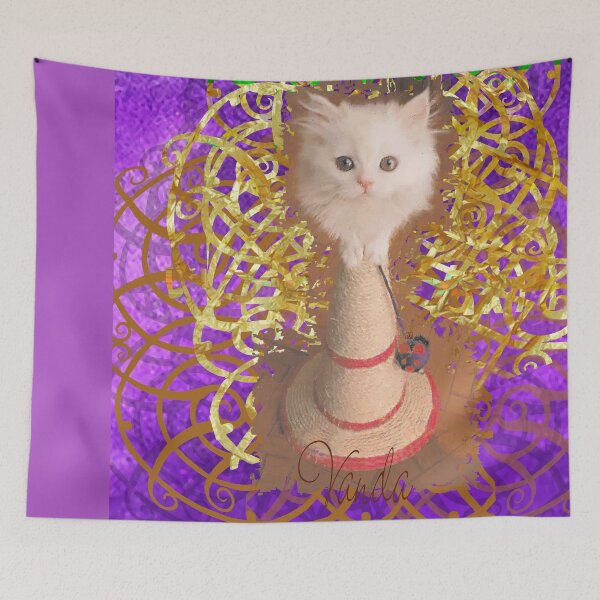 Item preview, White Persian Fluffy Baby Cat Up on a Sisal Hat (Photo by ACCI)  designed and sold by VanyssaGraphics.
