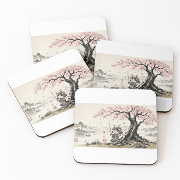 Item preview, Japanese Samurai Cat Cherry Blossom Sumi-e Art designed and sold by WelLarsDigitals.