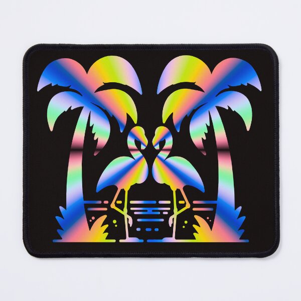 Item preview, Colorful flamingos among palm trees by the sea designed and sold by Segasprojects.