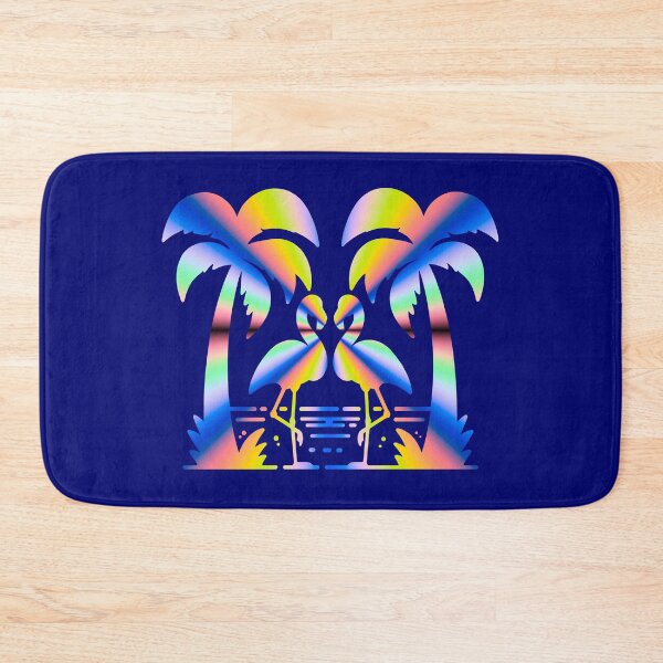Item preview, Colorful flamingos among palm trees by the sea designed and sold by Segasprojects.