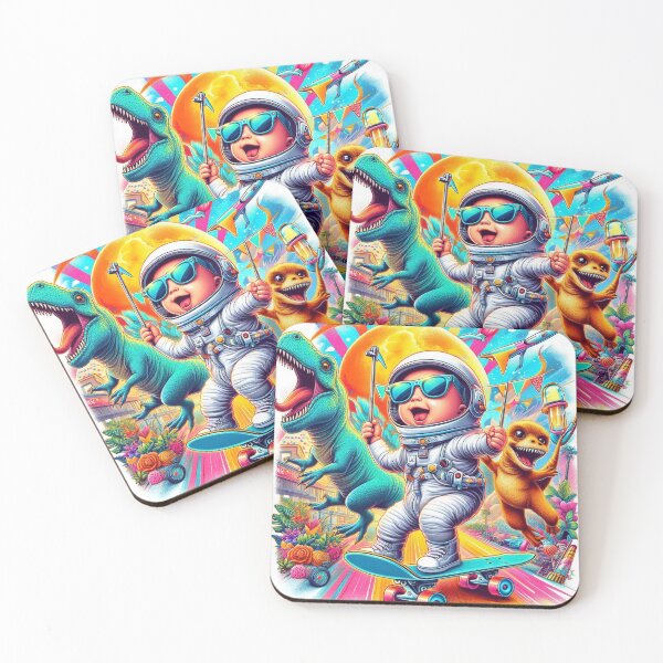Item preview, Baby Skateboard Adventure with Astronaut, T-Rex & Raccoon designed and sold by Mitaudesign.