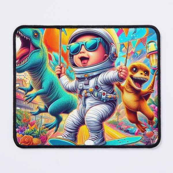 Item preview, Baby Skateboard Adventure with Astronaut, T-Rex & Raccoon designed and sold by Mitaudesign.