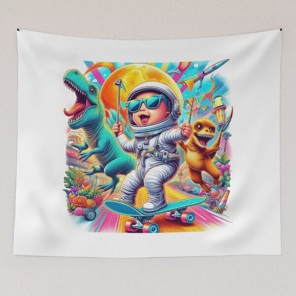 Item preview, Baby Skateboard Adventure with Astronaut, T-Rex & Raccoon designed and sold by Mitaudesign.