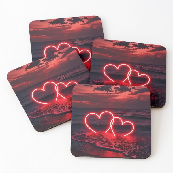 Item preview, Neon Hearts on Beach at Night - Romantic Cinematic Sunset Art designed and sold by Pro AguiZoul Art.