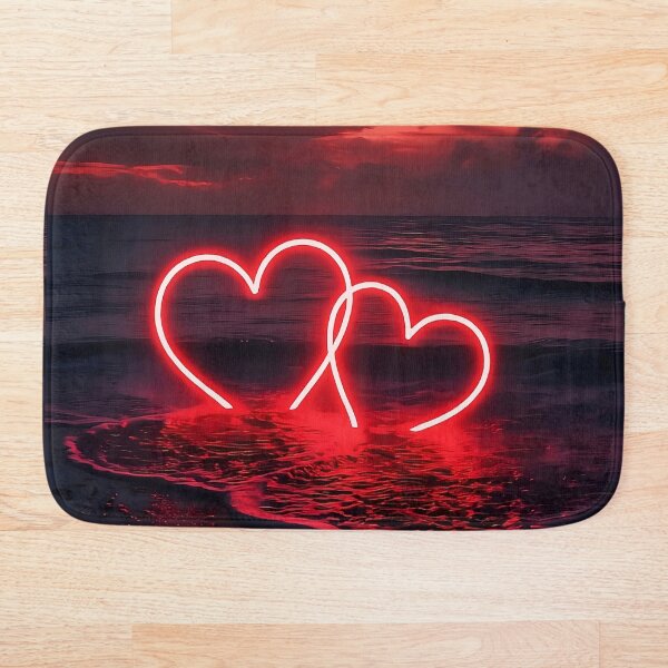 Item preview, Neon Hearts on Beach at Night - Romantic Cinematic Sunset Art designed and sold by Pro AguiZoul Art.