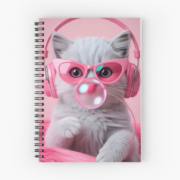 Artikelvorschau, Flauschige weiße Katze mit pinken Kopfhörern und Sonnenbrille, die Kaugummi bläst – Kawaii Pop Art entworfen und verkauft von Pro AguiZoul Art.