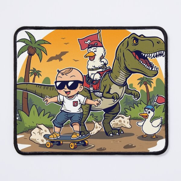 Item preview, Baby Skateboard Adventure with T-Rex Riding Dog & Flag Duck designed and sold by Mitaudesign.