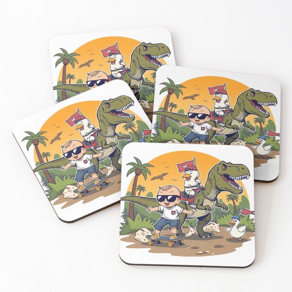 Item preview, Baby Skateboard Adventure with T-Rex Riding Dog & Flag Duck designed and sold by Mitaudesign.