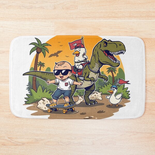 Item preview, Baby Skateboard Adventure with T-Rex Riding Dog & Flag Duck designed and sold by Mitaudesign.