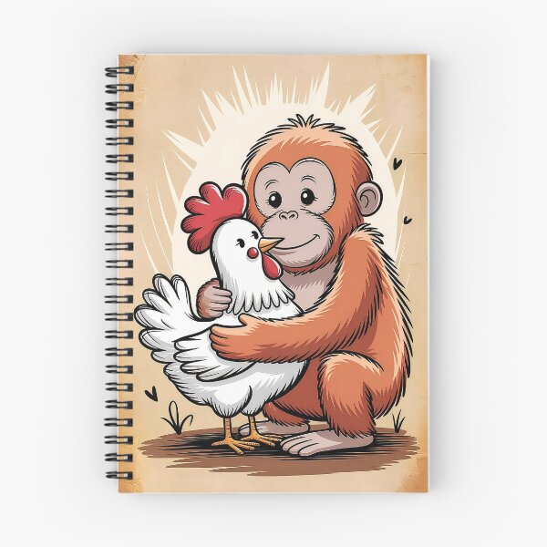 Item preview, Orangutan Hugging Frizzle Chicken - Playful Children's Doodle Art designed and sold by Pro AguiZoul Art.
