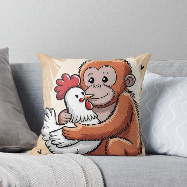 Item preview, Orangutan Hugging Frizzle Chicken - Playful Children's Doodle Art designed and sold by Pro AguiZoul Art.