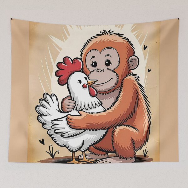 Item preview, Orangutan Hugging Frizzle Chicken - Playful Children's Doodle Art designed and sold by Pro AguiZoul Art.