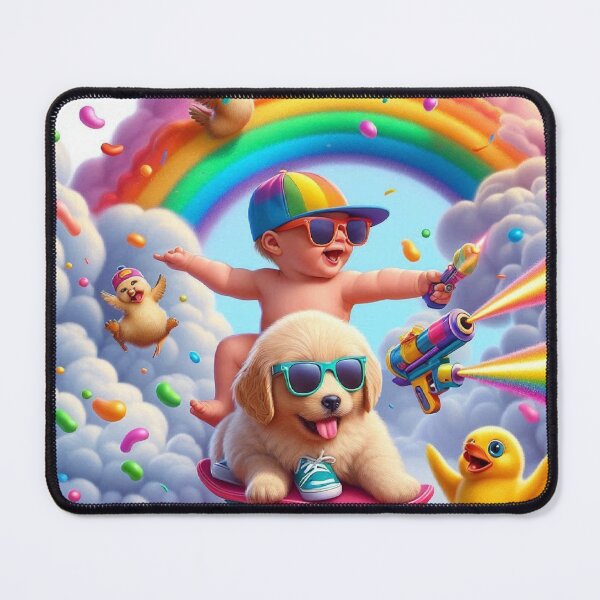 Item preview, Baby Skateboarding Through Rainbow with Party Dog & Dancing Duck designed and sold by Mitaudesign.